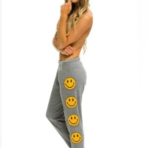 Gray Sweatpants with Yellow Smiley Faces